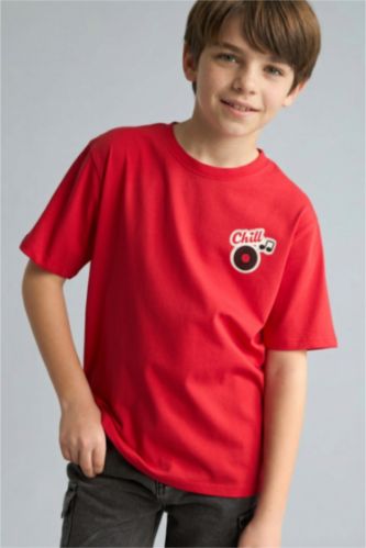 Boys & Teens Red تيشيرت ولادي نص ردن مطبوع قصة عادية برقبة مستديرة