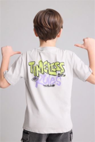 Boys & Teens Light Grey تيشيرت ولادي نص ردن مطبوع قصة عادية