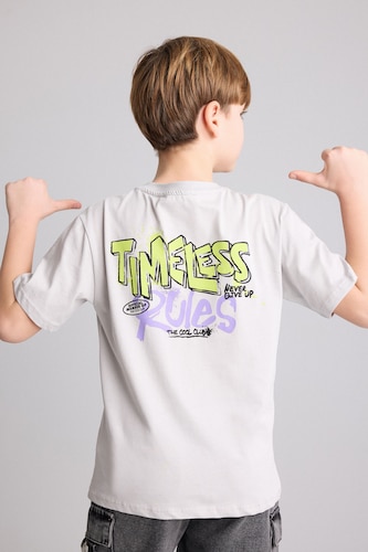 Young Boys - Teen Boys Light Grey Boy Regular Fit Printed Short Sleeve T-Shirt