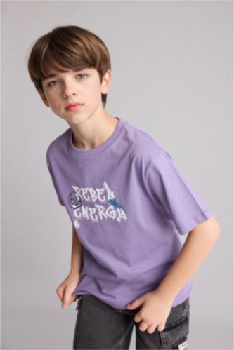 Boys & Teens Purple تيشيرت ولادي نص ردن مطبوع قصة عادية