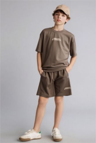 Erkek Çocuk - Genç Erkek Meşe Yeşili Oversıze Baskılı Şort 