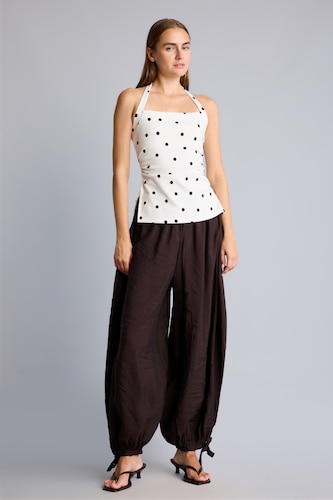 Women Brown Elastic Band Balloon Fit Trousers
