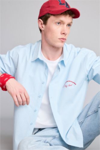Men Ecru Boxy Fit Striped Long Sleeve Shirt