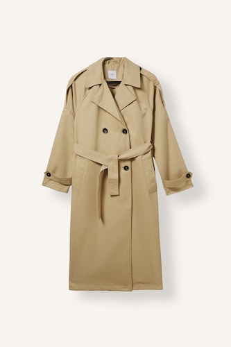 Relaxed Fit Double-Breasted Belted Pocketed Midi Trench Coat