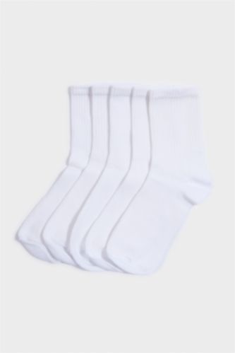 Kadın Beyaz Kadın 5'li Pamuklu Uzun Çorap