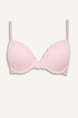 Kadın Açık Pembe Dantel Kaplı Pedli Balenli Bra