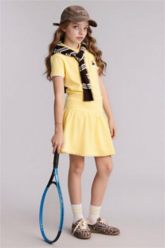 بنات أصفر فاتح فستان بناتي قطن نص ردن