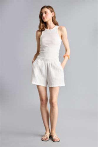 WOMAN Ecru Regular Fit Crepe Shorts