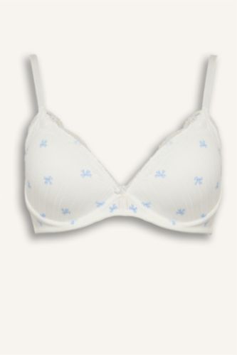 Kadın Kırık Beyaz Dantel Detaylı Kaplı Pedli Balensiz Tişört Bra