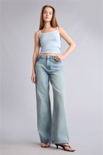 Kadın Açık İndigo Low Rıse Pantolon