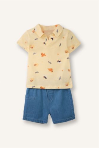 Baby Boy Light Yellow سيت بيبي ولادي بطبعة حيوانات - قطعتين