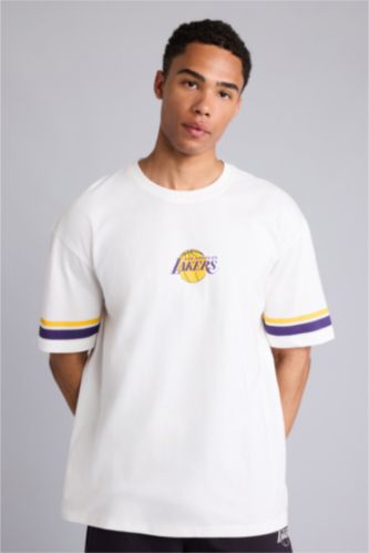 Erkek Ekru Oversize NBA Tişört