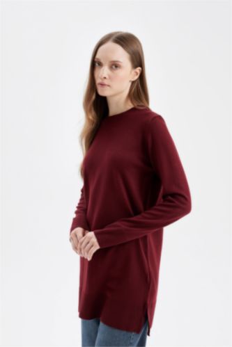 Kadın Bordo Regular Fıt Bisiklet Yaka Tunik