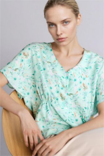 Kadın Ekru Relaxed Fit Baskılı Gömlek