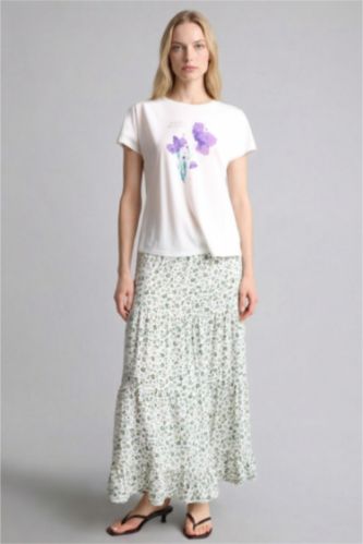 Kadın Ekru Baskılı Etek