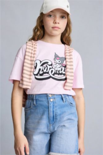 Kız Çocuk - Genç Kız Açık Pembe Kuromı Relaxed Fit Kısa kollu Tişört Kız Çocuk