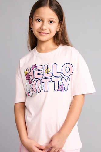 Young Girls - Teen Girls Light Pink Girl Relax Fit Hello Kitty Licensed Short Sleeve T-Shirt