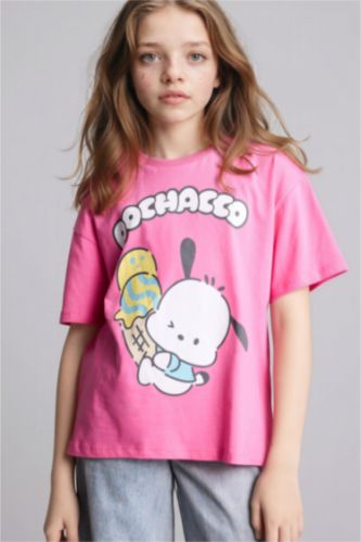 Kız Çocuk - Genç Kız Pembe Pochacco Oversıze Kız Çocuk Tişört 