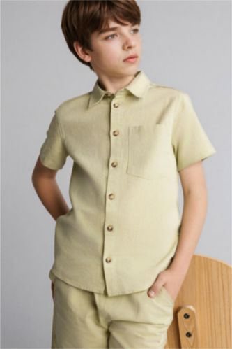 BOYS & TEENS Green Oversize Fit Short Sleeve Shirt