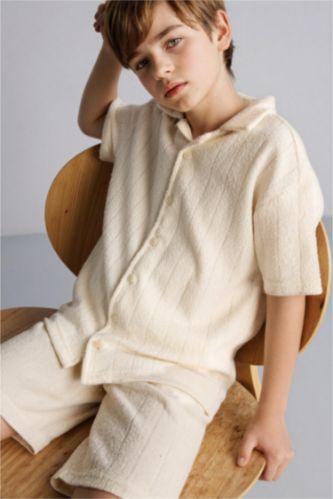 BOYS & TEENS Ecru Oversize Fit Short Sleeve Polo T-Shirt