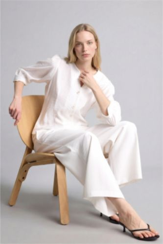 Kadın Ekru Straight Fit Pantolon