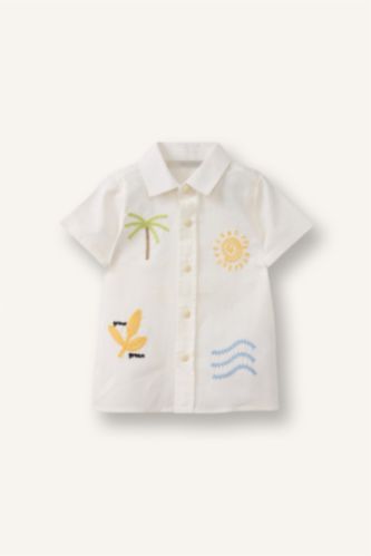 مولود ذكر بيج فاتح Baby Boy Oversize Fit Tropical Patterned Short Sleeve Shirt