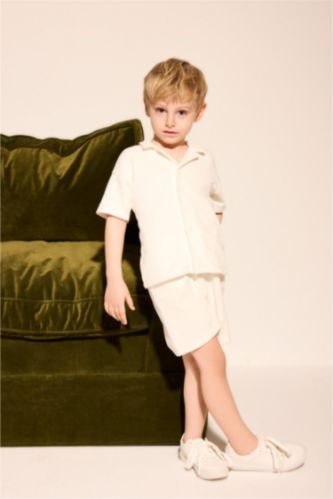 BABY BOY Ecru Baby Boy 2 piece Oversize Fit Resort Neck Set