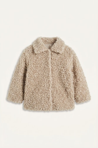 Kız Bebek Ekru Pelüş Polo Yaka Mont Kız Bebek