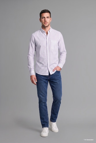 MAN NAVY Regular Fit 100% Cotton Long-Sleeve Slub Poplin Shirt