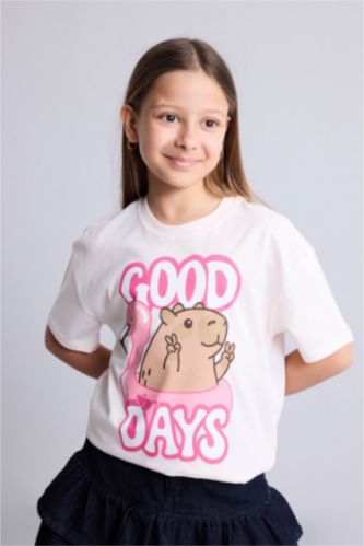 Young Girls - Teen Girls Light Pink Relax Fit Animal Short Sleeve T-Shirt