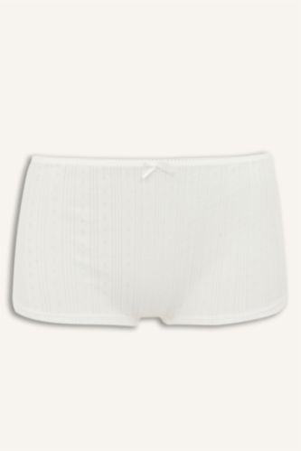 Kadın Kırık Beyaz Dokulu Kumaş Boxer