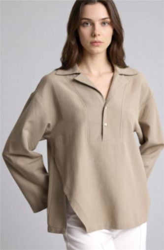 Kadın Açık Haki Regular Fit Keten Karışımlı Tunik