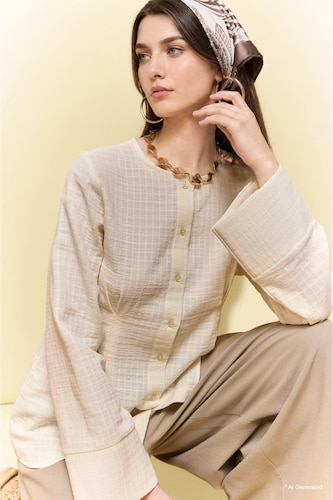 Women White Regular Fit Crinkle Fabric Long Sleeve Tunic