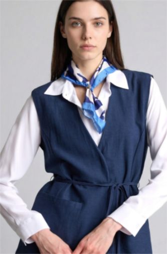 Kadın Lacivert Regular Fit Keten Yelek