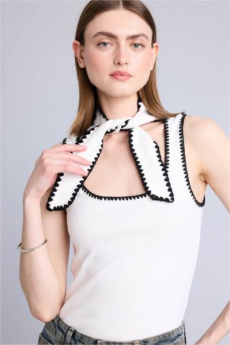 WOMAN Ecru Slim Fit Round Neck Ribbed Tank Top