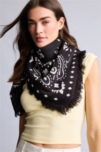 Kadın Koyu Kahve Kadın Şal Desenli Atkı