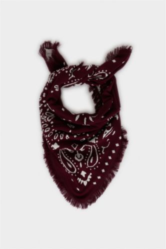 Kadın Bordo Kadın Şal Desenli Atkı