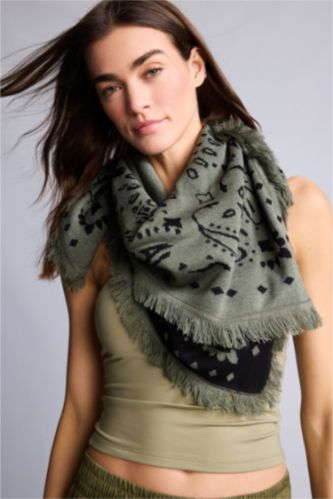 Kadın Yeşil Kadın Şal Desenli Atkı