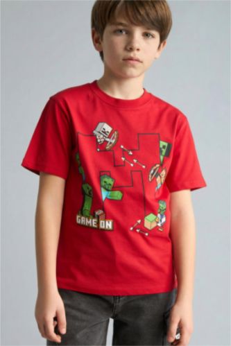 Erkek Çocuk - Genç Erkek Kırmızı Minecraft Oversize Kısa kollu Tişört Erkek Çocuk