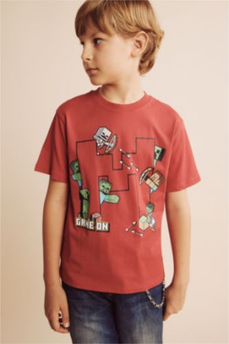 Young Boys - Teen Boys Red Oversize Fit Minecraft Licensed Short Sleeve T-Shirt