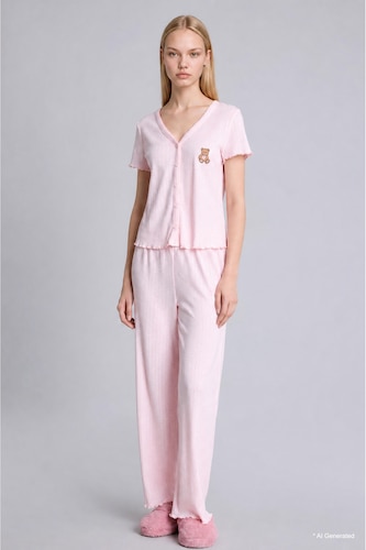 Women Pink Regular Fit Short Sleeve T-Shirt and Pants Pyjama Set