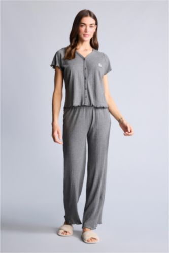 Kadın Antrasit Pijama Takımı Üst Alt