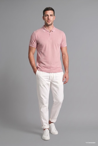 Men Rose Regular Fit 100% Cotton Short Sleeve Zip-Up Polo T-Shirt