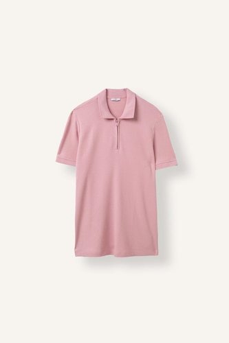 Regular Fit 100% Cotton Short Sleeve Zip-Up Polo T-Shirt