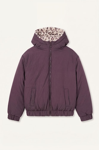 Veste réversible à capuche avec doublure en fausse fourrure à motif léopard pour bébé fille
