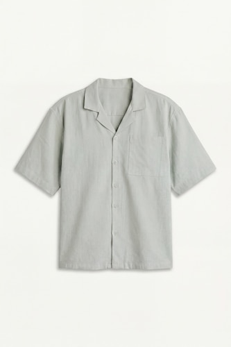 Boxy Fit Apache Neck Woven Short Sleeve Shirt