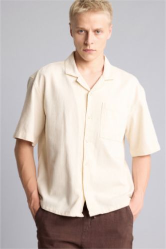 Men Stone Boxy Fit Woven Short Sleeve Shirt