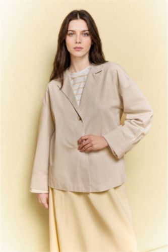 Women Ecru Relax Fit Linen Blended Long Sleeve Tunic