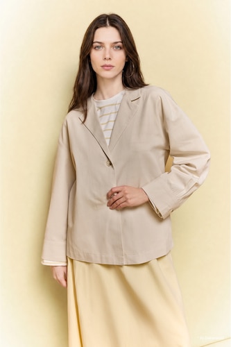 Women Ecru Relax Fit Linen Blended Long Sleeve Tunic