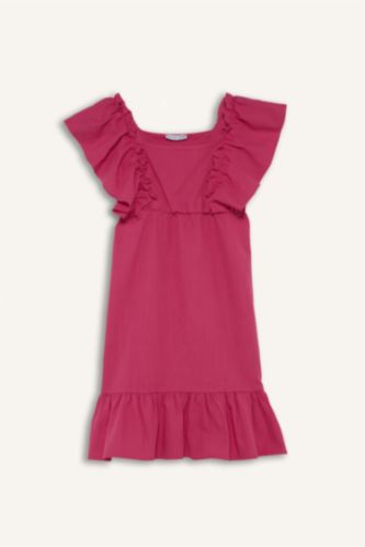 Kız Çocuk - Genç Kız Fuşya %100 Pamuk Kolsuz Keten Görünümlü Elbise Kız Çocuk